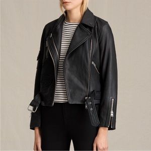 All Saints Harland Moto Leather Biker Jacket Size 4